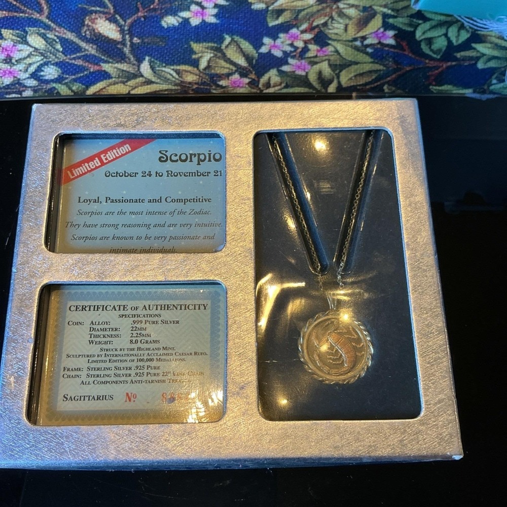 LTD. EDITION Scorpio Zodiac .999 Silver Medallion/Necklace Caesar Rufo 8grms
